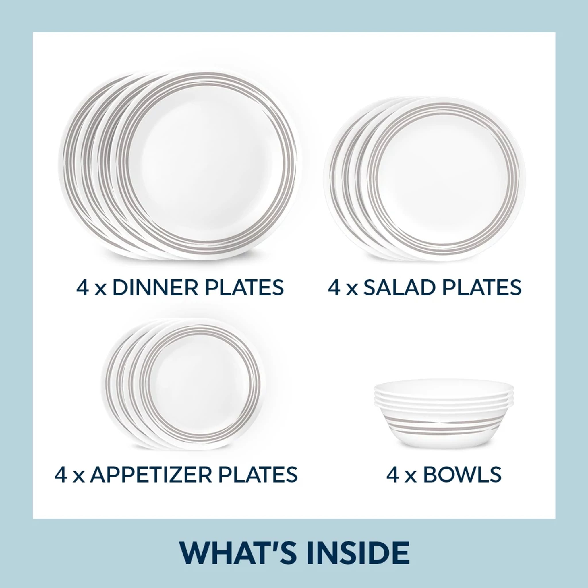 Corelle® Brushed Silver 16-piece Dinnerware Set, Service for 4